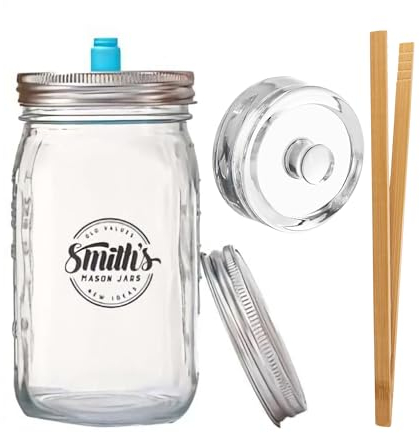 Smiths Fermentation Jars 2L – 1 Pack Glass Fermenting Jars with Airlock (1 Gas-Release Lid & 1 Storage Lid) – Used as Kimchi Container, Pickles, Kefir Jar, Kombucha, & Sauerkraut Fermentation Jar