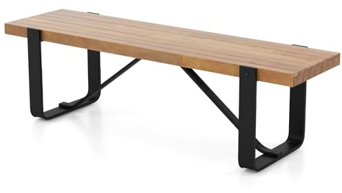 TANGZON 152cm/60Inches Dining Bench, Wooden Bench Seat with U-Shaped Metal Legs, Support Bars & Adjustable Foot Pads, Long Dining Stool for Kitchen Dining Living Room Bedroom Hallway