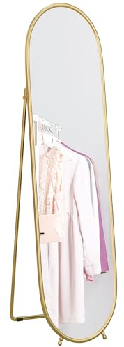 HOMCOM Grand Miroir sur Pied, Miroir Ovale, Cadre en métal doré, avec Support pour entrée, Chambre, Dressing, 40 x 160 cm