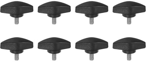QUARKZMAN 8 stycken räfflade skruvar vingskruvar plast tevingknappar M5 x 10 mm metrisk gängstift T-huvud plastknappar handtag tumskruvar handklämknapp, svart