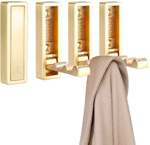 Patioer Folding Hooks 4 Pack Foldable Coat Hook Heavy Duty Wall Hooks for Hanging Coats, Towel, Hat, Backpacks (Gold)