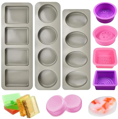 YOUNGSAY 7 Stk Seifenformen Silikon, Leicht zu Entformen Seifenform Silikon, DIY Wiederverwendbar Seifenform für Handgefertigte Seife/Gelee/Gebäck/Eiswürfel (7 Stile)