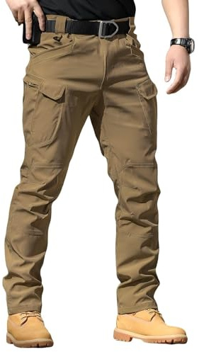Lengender - Pantalón de carga para hombre, multibolsillos con cremallera delgada, pantalones de combate de trabajo, impermeable, pantalones militares tácticos