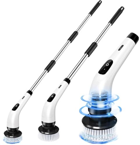 Cepillo Electrico Limpieza Hogar, Limpiador Giratorio Eléctrico con 8 Cabezales Reemplazables, Electric Cleaning Brush con Mango Extensible, 2 Velocidades Ajustables, para Baño, Cocina, Azulejos,Suelo