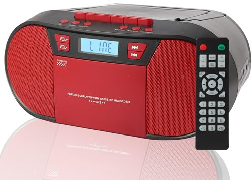 M-Amazup Boombox CD Player Portable, Cassette Player Combo with CD MP3 Bluetooth AUX TF USB FM Radio AC/DC Powered, Boom Box with Remote Control, Headphone Jack, Stereo Sound for Home,Kids,Gift