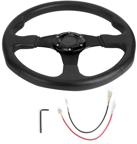 Tissting Volant de Course Sport, Design Profond 350mm/14 Pouces 6 Fixations, PU et Alliage d'Aluminium, Modification Universelle pour Véhicule (Black)