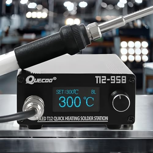 STM32 T12-958 Lötstation Elektronischer Lötkolben 1,3 Zoll Digitalstation Löten 907 Griff Lötkolbenspitze Schweißwerkzeug (QUECOO T12-958 Kit III)