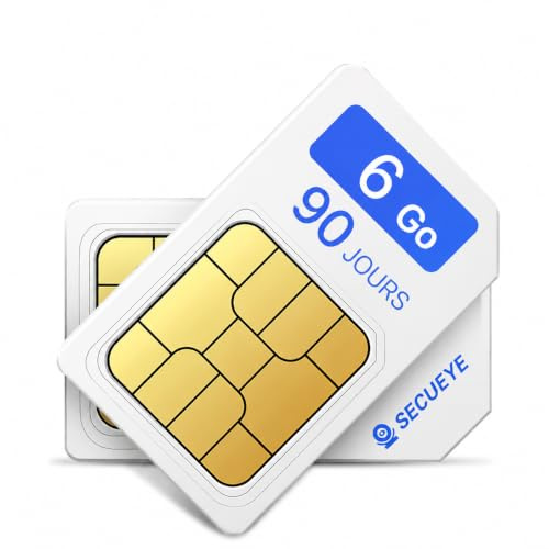 SECUEYE Carte SIM 4G LTE – Données seules, prépayée sans Engagement, Couverture Nationale, pour caméras de sécurité, routeurs, hotspots Mobiles et appareils IoT débloqués (6Go/90jours)