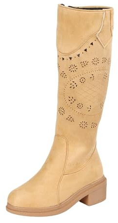VBEDKDEB Boots - Stivali da donna al ginocchio, da cowboy, con punta rotonda e metà calf Western Fashion Dress Chunky Low Heel Shoes for Theme Party Country Concert (traduzione in tedesco), marrone