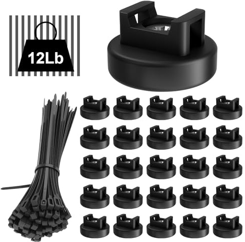 Taiidaues 125 Pcs Magnetic Cable Zip Tie Mounts, Magnetic Cable Ties (25 Pcs Multipurpose Magnets & 100 Pcs Releasable Zip Ties) Magnetic Wire Holder for Home Office Electrical Wire Management