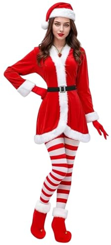 Pomurom Santa Suit | FunnyCosplay Outfit, Belt, Hat, Gloves | Santa Outfit with Bell Necklace Stockings Boots | for Party Cosplay Holiday Event Stage Performance