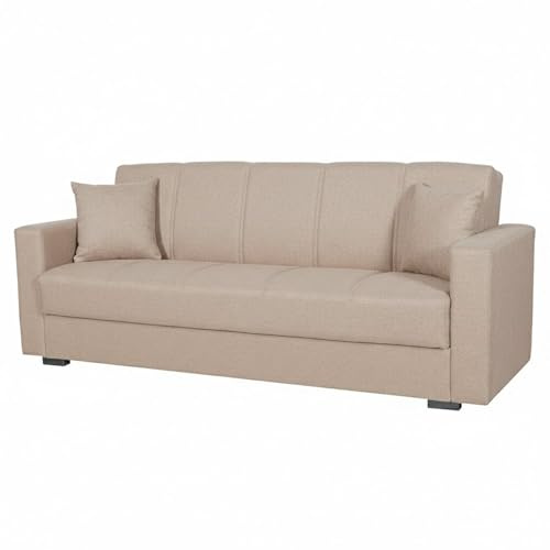Arreditaly Divano 2 Posti Con Contenitore Moderno Salvaspazio Con Meccanismo Click-Clack E Imbottitura A Molle Design Moderno Ideale Per Soggiorno Salotto Ufficio Cameretta 152.5 x 80 x 87 Cm Beige