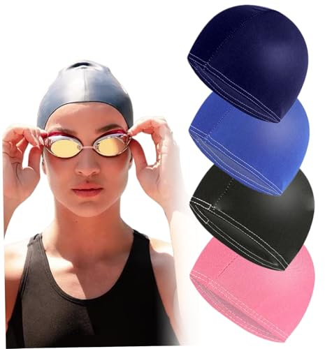 Gorro de Natación 4 Piezas Gorro de Natación Elástico Cómodos Gorros de de Poliamida para Mujeres Hombres Baño Clásico Adulto de de Invierno y Verano para Cabello