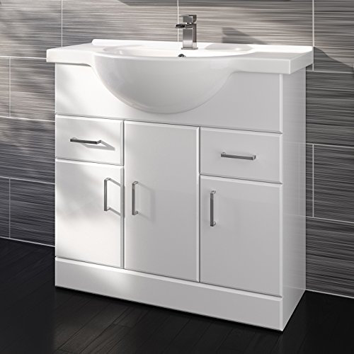 850mm White Gloss Basin Vanity Cabinet Bathroom Storage Furniture Sink Unit