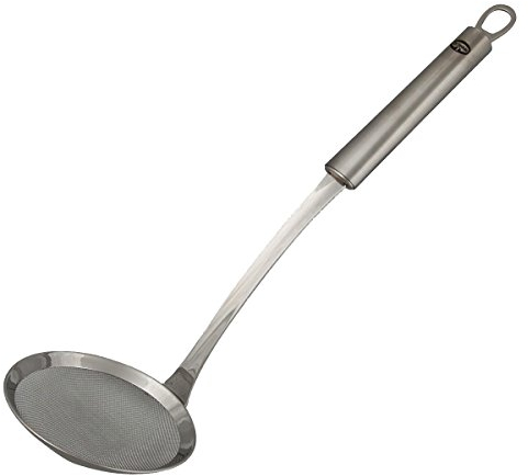 Dr. Oetker Schaum- und Abseihlöffel 33,5 cm, Abseihlöffel zum Kochen und Frittieren, entfernt Kerne und Schaumreste bei aufkochender Marmelade, besonders feines Sieb, (Farbe: silber), Menge: 1 Stück, Grau, 25,5 x 10 x 7 cm