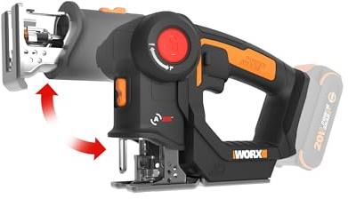 WORX Cordless Reciprocating Saw&Jigsaw, 20V ¾ 2-in-1 Saw, ¾ Stroke Length, 2-in-1 functions, 4 Blades for Different Materials, Compact&Lightweight Design, Tool Only, PowerShare