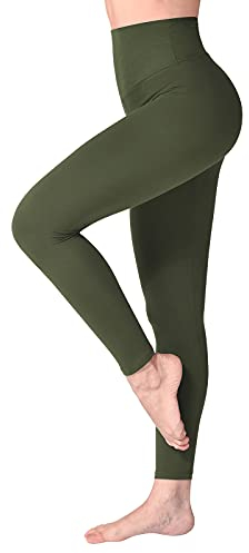 SINOPHANT High Waisted Leggings for Women, Buttery Soft Elastic Opaque Tummy Control Leggings, Plus Size Workout Gym Yoga(ArmyGreen1,S-M)
