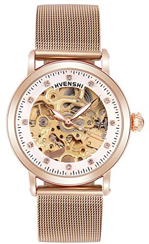 rorios Armbanduhren Damen Automatische Mechanische Uhren Leuchtend Skelett Zifferblatt Edelstahl Band Damenuhren