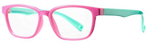 Pro Acme Blue Light Glasses for Kids Boys Girls Clear Computer Gaming TV Glasses Unbreakable Frame Age 3-10 (Pink/Green)
