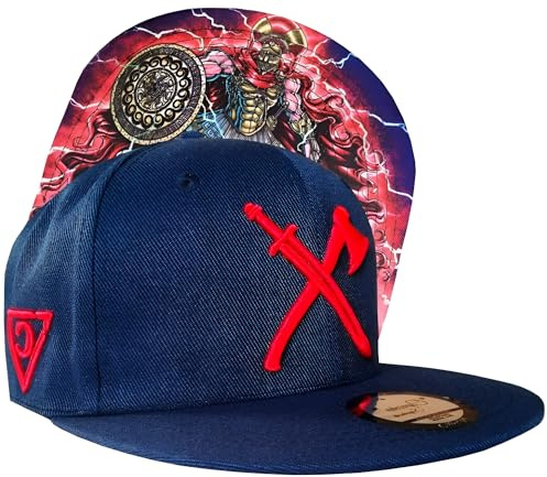 Capiche [99+ Designs] Casquette de Baseball Bleu foncé et Rouge, Hoplite athénien, Hommes, Basecap Enfants, Guerrier Grec, Design Bouclier Casque, Lance,