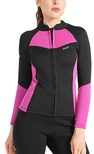 Wetsuit Top for Men/Women,1.5MM/3MM Neoprene Wetsuits Jacket Keep Warm Front Zipper Long Sleeves Diving Suit for Scuba Diving Surfing Snorkeling Swimming,1.5mm Women Pink,L
