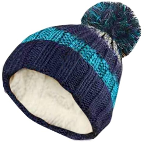 HiFEN® Mössa vintermössor för män kvinnor tjock mjuk kabelstickad skalle värmare värmeisolerande dubbla lager fleecefoder pom pom huvudbonader, Kricka/grå, one size