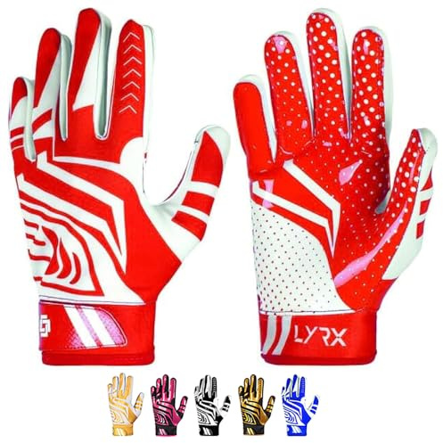 LYRX Football Gloves for Youth and Adult (Red, Youth Large)