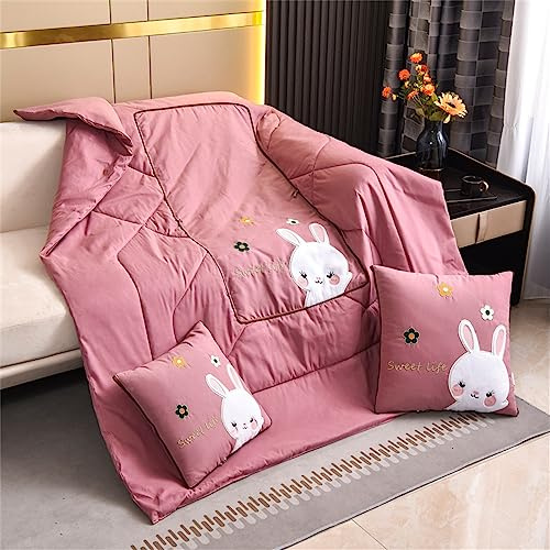 Surwin Reisedecke Kissen Decke 2 in 1, Flugzeug Auto Einfarbig Steppdecke, Verwandlungskissen Decke mit Reißverschluss, Multifunktionale Zierkissen Wohndecke Sofakissen (105x150cm,Rosa)