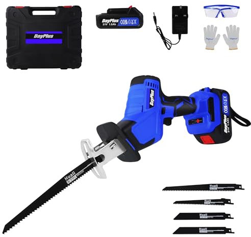 Scie sabre professionnelle sans fil 21 V 0-3000 SPM à vitesse variable - Coupe-bois électrique à main avec 4 lames - Moteur sans balais - Longueur de course de 22 mm