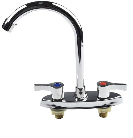 Robinet de cuisine, double levier haute pression rotatif à pour 360°, poignée en laiton à double trou, robinet mélangeur rotatif pour évier chaud et froid