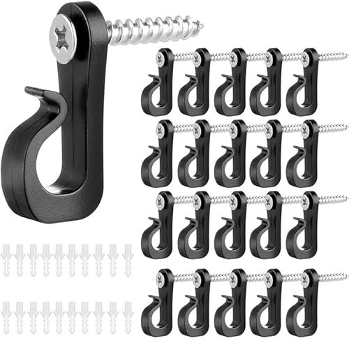 DERAYEE 20PC Q-Hanger, Edelstahlschraube Weihnachtslichter Haken mit Kreuzschlitz-Schraube für Garage, Neujahr, Party, Outdoor, Silvester Party LED Lichterketten(Schwarz)