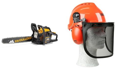 Tronçonneuse thermique CS 50S McCulloch : Tronçonneuse avec moteur de 2100 W, guide-chaîne de 45 cm & OREGON Yukon Casque de Sécurité pour Tronçonneuse avec Protections Auditives et Visière