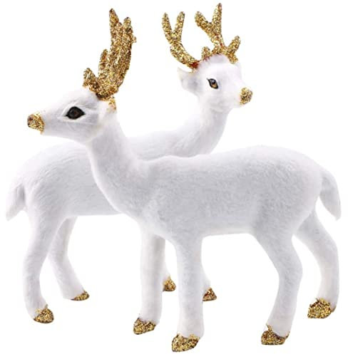 CUCUFA Weihnachts -Rentierfiguren, 2pcs weiße Rentierkunst -Tierverzierungen, realistische Ständige Hirschdekoration für Weihnachten Home Party bevorzugt Vorräte - 5,91 x 5,91 Zoll