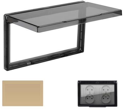 CPROSP 1 Stück Schalter Abdeckung Steckdosenabdeckung, Typ 86 Flip, 2 Fach Wasserdichte Steckdosenabdeckung, Geeignet für Küche, Bad, Außenbereich, Schwarz