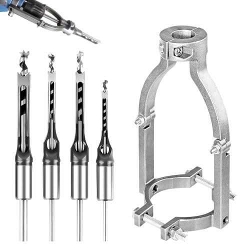 Brocas Madera, Soporte para Taladradora con 4 Brocas para Agujeros Cuadrados de 6,4/8/9,5/12,7 mm Soporte para Brocas Cuadradas para Taladro de Mesa y Taladro de Mano Juegos de Brocas 38-55 mm