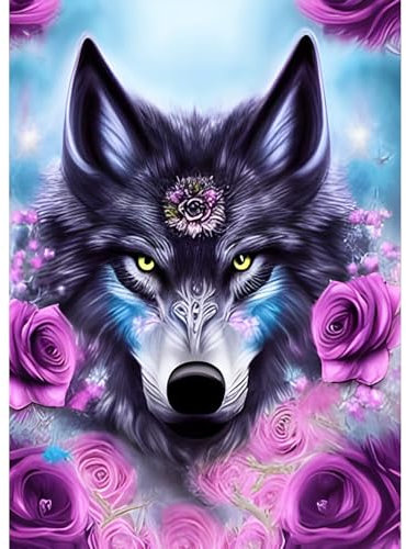 QQYRHN 5D Fantasie Wolf Diamond Painting Kit für Erwachsene Anfänger Rosenblüten Diamant Kunst Kits Vollständiges DIY Traumland Diamantstickerei-Set Perfekt zur Entspannung und Dekoration 30x40 cm
