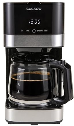 CUCKOO Classic 10-Cup Drip Coffee Maker, Easy To Use Coffee Machine with Programmable Timer, Includes Glass Coffee Pot with Two Brew Strength Settings and Reusable Mesh Filter (CCM-BD011B)