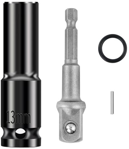 13mm 1/2 Socket 1/4 Hex Shank Adapter,Drive Deep 6-Point Impact Socket Accessory Set for Electric Screwdriver,Air Drill,Pneumatic Screwdriver,Electric Drill