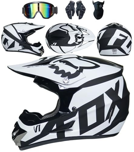 ARMAAN Kinder- und Jugend-Motocross-Helm, Offroad-Integralhelm für Dirtbikes, Unisex-ATV-, BMX- und MX-Helm, Komfortables und leichtes Motorradhelm-Set, DOT-geprüft,Color O-M