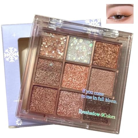 Nine-Shade Glitter Eyeshadow Palette Gold-White-Pink Trio Glitter Eyeshadow Palette Natural Colour Range Waterproof and Long-Lasting Radiant Pearl Finish