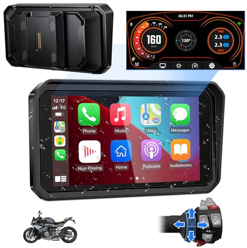 LBW 6 Motorcycle CarPlay GPS Navigation Fit for BMW with Wonder Wheel, Wireless Bluetooth, 1000 Nits Waterproof HD Touch Screen, Plug&Play, Support Voice Control, TPMS/Light Sensor/Siri, Android Auto