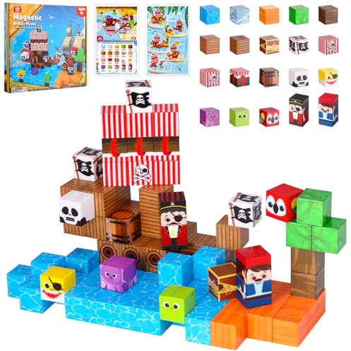GSrenyu 100 Pieces Build Magnetic Blocks, Magnetic Build Toys Construct Building Learning Blocks for 3+ Year Old Boys Girls Kids Toddler Christmas Birthday Gifts