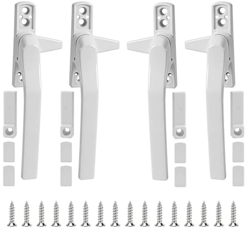 YAOSHENGUP 4 PCS Window Handles, UPVC Window Handle, Window Handle Replacement, Key Locking, Double Glazing Window Handles, Right/Left Handles for Windows and Sliding Doors, Easy Installation (White)