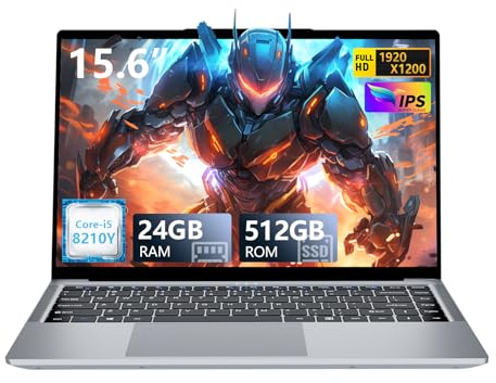 MOGIKK Ordenador Portátil Ultraligero 15.6 FHD Core i5-8210Y (hasta 3.6GHz) 24GB RAM 512GB SSD + Ampliable a 1TB WiFi 5 Bluetooth 5.0 HDMI Bisagra 180° Deal para Estudiantes Teletrabajo y Oficina