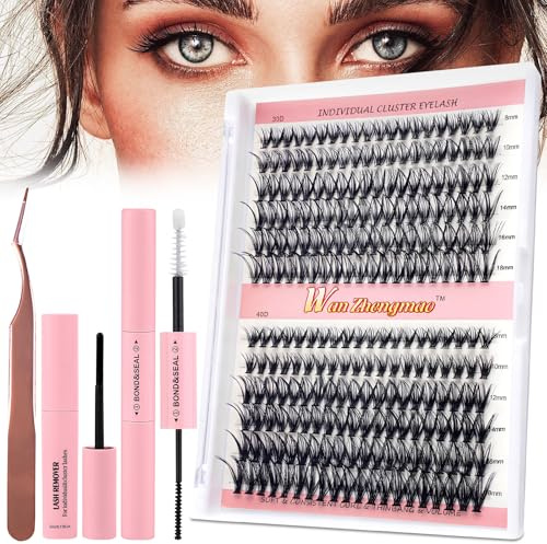 YGVQN Extension Ciglia 240 Pezzi, Ciglia a Ciuffetti 30D & 40D Volume Intenso, Effetto Naturale, Lunghezze Miste 8-18mm D Curl, Inclusi Colla Forte, Pinzetta e Rimozione, Facile Fai Da Te