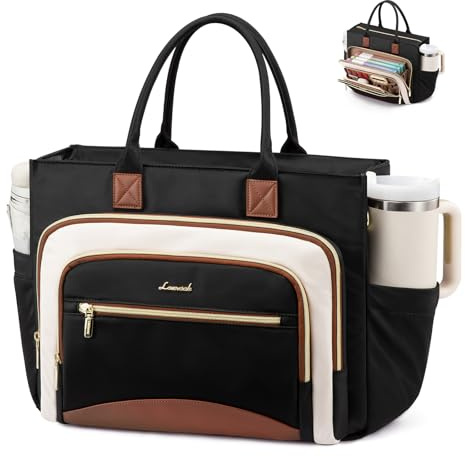 LOVEVOOK Work Tote Bags for Women,Laptop Tote Bag for Women With Large Cup Holder,Teacher Nurse Bags With Accordion File Organizer Pocket,Multi-Pockets Professional Briefcase Business Purses Handbag