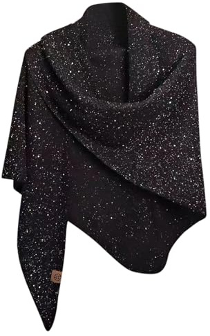 Generisch Élégante écharpe triangulaire à paillettes couleur unie pour soirée et fête, Noir , taille unique