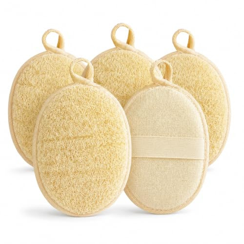 5PCS Éponge Naturelle de Luffa, Loofah Pour Douche Et Bain Eponge Exfoliante Corps Vegetale Douce Pour Nettoyage Quotidien Naturel Pour Soins Du Corps Femme Et Homme