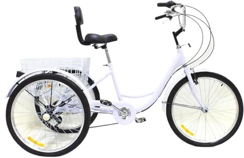 Justerbar lastcykel, Vuxen trehjuling 24 tums 3-hjuls 7-växlad kolstålram 120 kg last Flerfärgad
