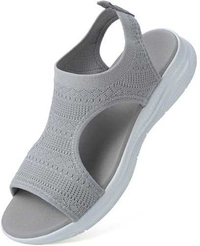 HODTOB Sandalias Ortopedicas Mujer Ligero Casual Zapatos con Punta Abierta Cuña Lavable de Verano Sandalias para Caminar Gris 41EU